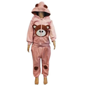 4T Toddler Pink Teddy Bear 2 piece Hoodie and Pants Velvet Outfit Set
